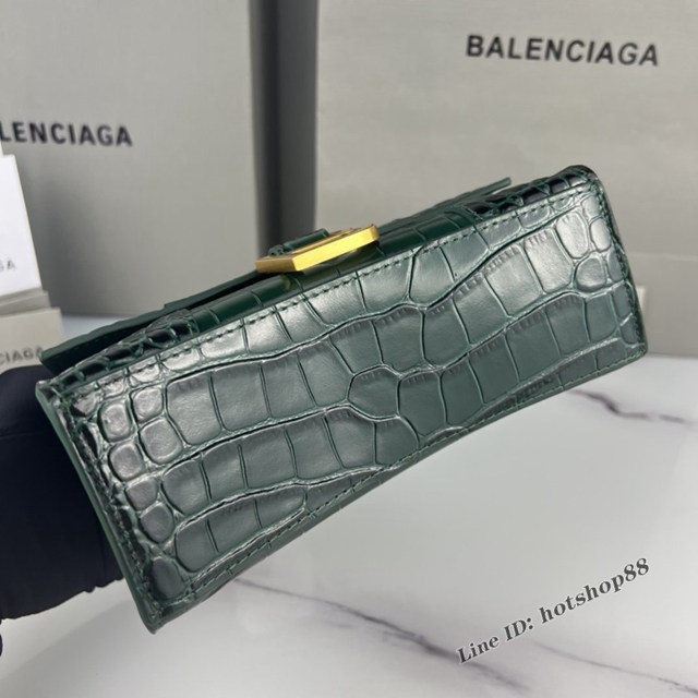 Balenciaga專櫃爆款墨綠鱷魚紋金扣手提女包 巴黎世家原廠xs號Hourglass沙漏包 款號：8896 fyj1188